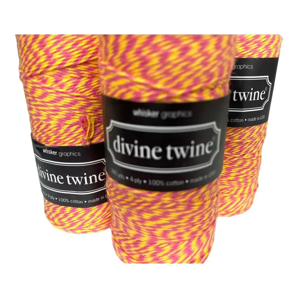 Divine Twine Set 3 Bakers String Orange Pink Made Usa Cotton 240 Yards 4 PLY New